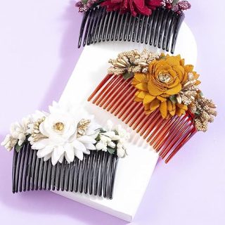 Accessher Multicolor Acrylic Comb/Clip Hair Accessories - Indo Western Fancy Clip/Comb Pin/Jooda Pin with Cloth Flower for Women & Girls - Pack of 3 | Karwachauth Gifting
