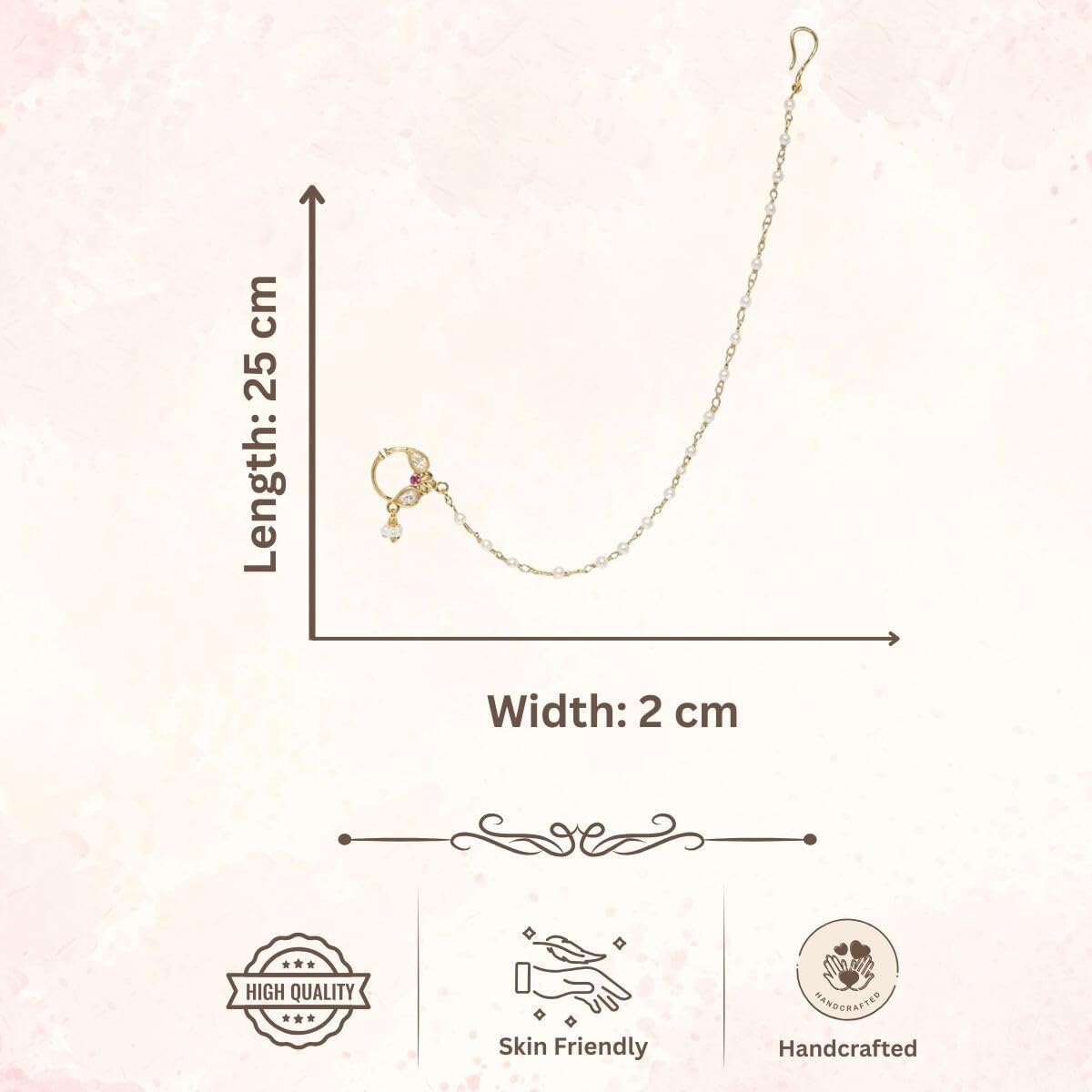 ACCESSHER Gold Plated Ruby Kundan Clip-On Nathani with Pearl Chain for Women - Image 6