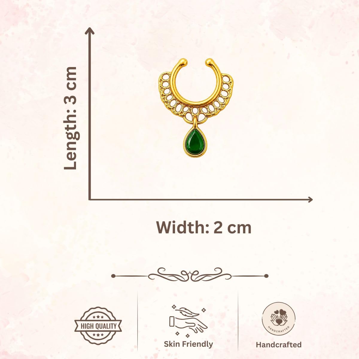 ACCESSHER Gold Plated Clip-On Septum Nose Ring with Stone - Non Pierced Nosepin - Image 5