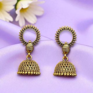 AccessHer Traditional Oxidised Golden Earrings with Afghani Inspired Detailing – Lightweight Small-Size Jhumki