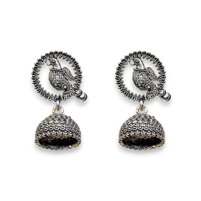 AccessHer Traditional Oxidised Silver Jhumka Earrings with Afghani Inspired Design for Women & Girls - Lightweight Small-Size Jhumki Style - Image 4