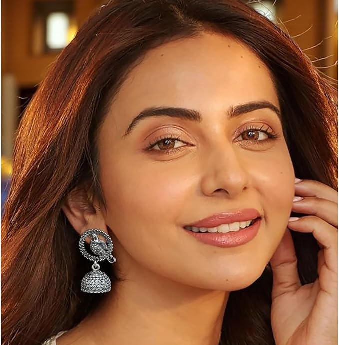 AccessHer Traditional Oxidised Silver Jhumka Earrings with Afghani Inspired Design for Women & Girls - Lightweight Small-Size Jhumki Style - Image 2