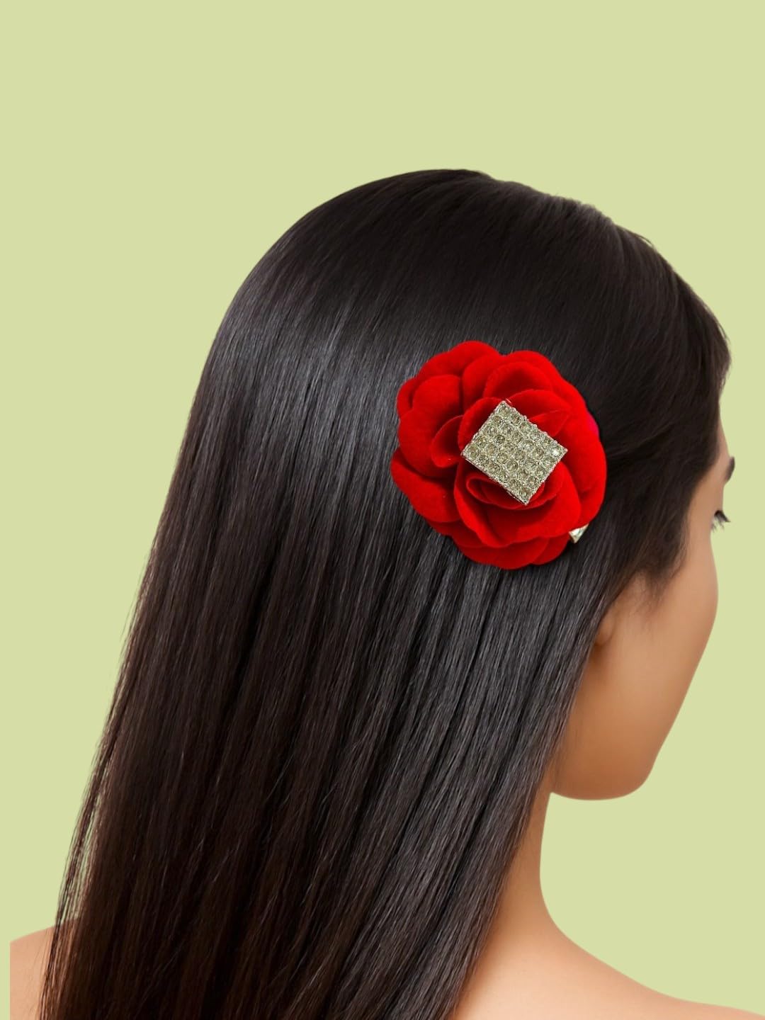 AccessHer Rose Floral Hair Clip for Bridal Bun & Juda Hairstyles - Artificial Flower Hair Accessory for Women, Girls & Kids - Image 2