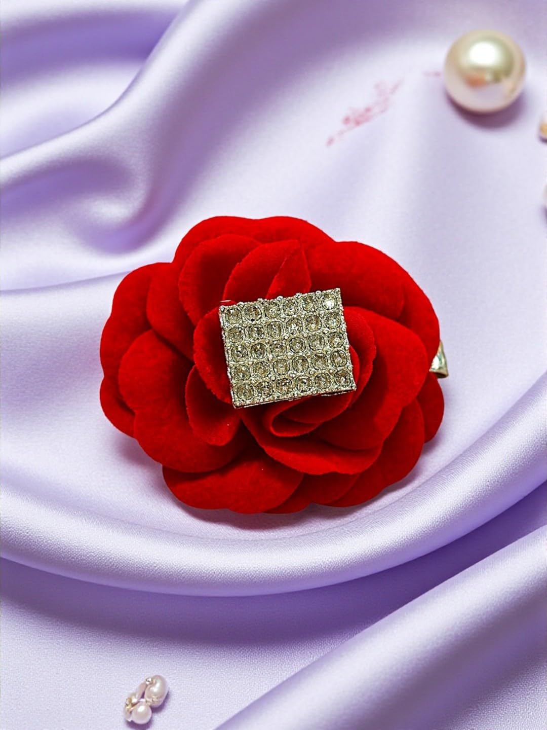 AccessHer Rose Floral Hair Clip for Bridal Bun & Juda Hairstyles - Artificial Flower Hair Accessory for Women, Girls & Kids