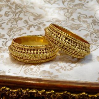ACCESSHER Royal Gold Plated Wide Bangles with Maharani Design for Women & Girls (Set of 2)(2.8)