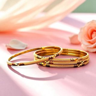 ACCESSHER Matte Gold Plated Handcrafted Bangles - Elegant Traditional Jewellery (Set of 4)(2.8)