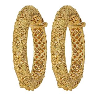 ACCESSHER Jewellery for Women Traditional Gold Plated Bangles Inspired Rajwadi Style Screw Closure Bangles for Women and Girls (Set of 2)