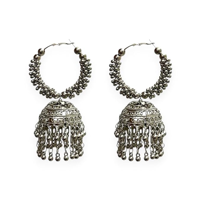 AccessHer Silver-Toned Pearl Jhumka Earrings Set for Women | Traditional Hoops Earrings for Girls | Stylish Silver Jewellery & Pearl Earrings for Women & Girls - Image 3