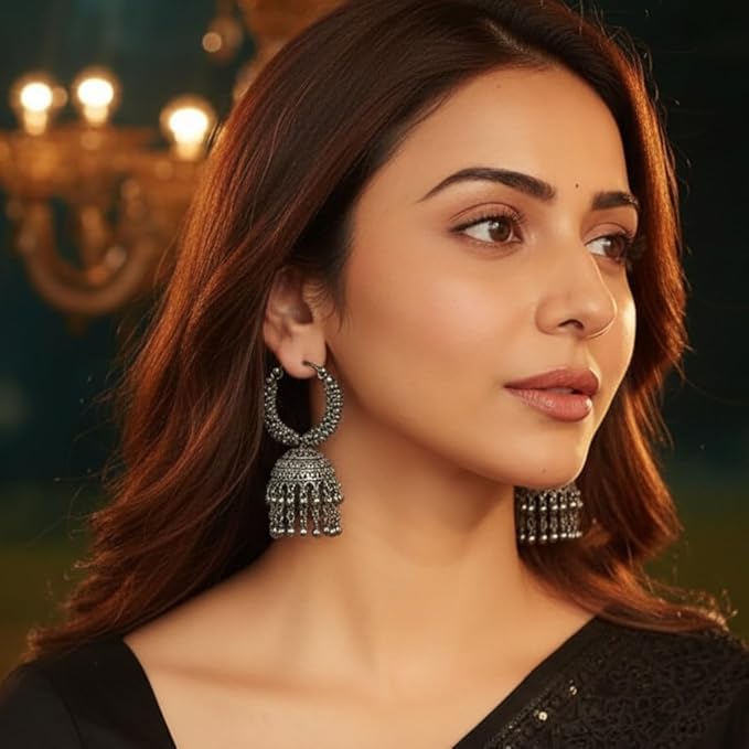 AccessHer Silver-Toned Pearl Jhumka Earrings Set for Women | Traditional Hoops Earrings for Girls | Stylish Silver Jewellery & Pearl Earrings for Women & Girls - Image 4