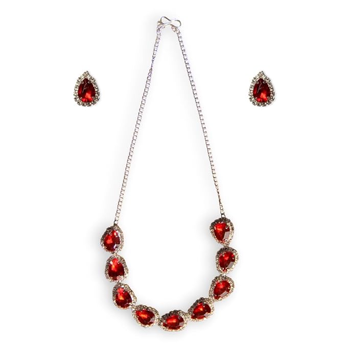 ACCESSHER Silver Plated with Ruby Red Stone Pendant Necklace Set for Women | Stylish Teardrop Necklace for Party, Ethnic | Lightweight Fashion Accessories (Ruby Red) - Image 3