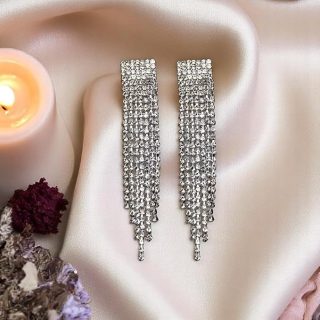 ACCESSHER Tone Long Earrings for Women | Chandelier Tassel Drop with Golden Crystal Rhinestone | Lightweight Statement Jewellery for Women & Girls (Design 4)
