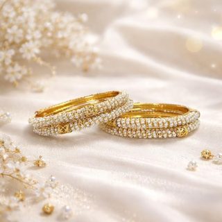 ACCESSHER Traditional Gold Plated Bangles With White Pearl For Women and Girl (Set of 4) (2.4)