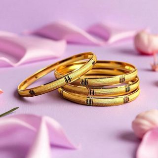 ACCESSHER Traditional Gold Plated Textured Kada & Kangan Set with Multicolour Enamel Detailing - Handcrafted Bangles (Set of 4)(2.4)