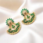 AccessHer Gold Plated Kundan Chandbali Earrings with Green Stone & Floral Jhumka Detailing for Women & Girls