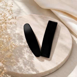 Accessher Matte Black French Style Hair Barrette Clip Set - Handcrafted Designer Hair Accessories (Set of 2)