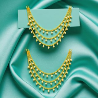 ACCESSHER Women's & Girls' Gold-Plated Multi-Layer Pearl Drop EarChain | Elegant 3-Layer Beaded Jewelry for Sarees, Lehengas and Suits | Perfect for Weddings & Special Occasions