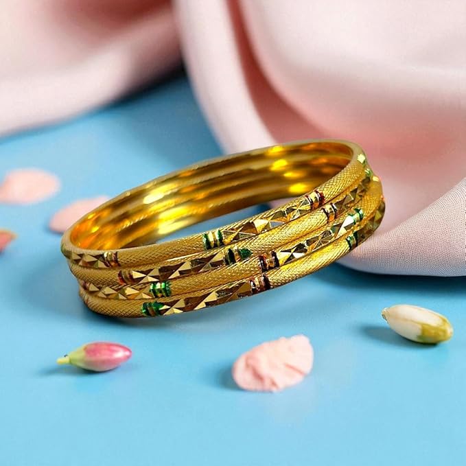 ACCESSHER Gold Plated Bangles | Fancy Bangle Set | Traditional women's bangles set for Women & Girls (Set of 4) (2.4) - Image 2