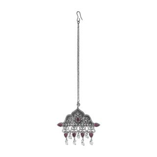 Accessher Antique Silver Plated Bindiya Style Brass Maang Tika for Women - Ethnic Navratri Jewellery