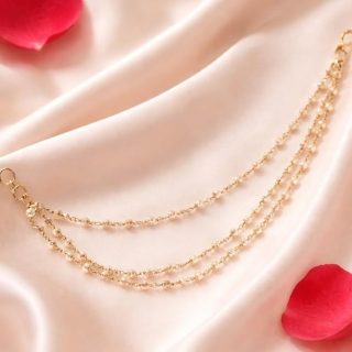 Accessher Gold Plated Traditional and Ethnic Inspired Three Layer Ear Chain Embellished with Tiny Pearls and Secure Hook Closure for Women and Girls Pack of 1 Pair