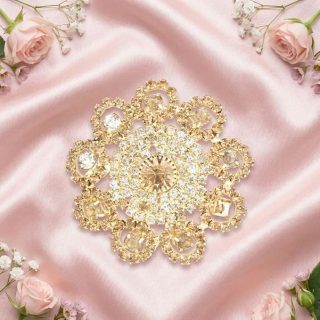 Accessher Traditional Gold Plated Dazzling and Sparkling Rhinestones Embellished Floral Design Saree Pin for Women/Kurta Brooch for Men/Garment Accessory Pack of 1