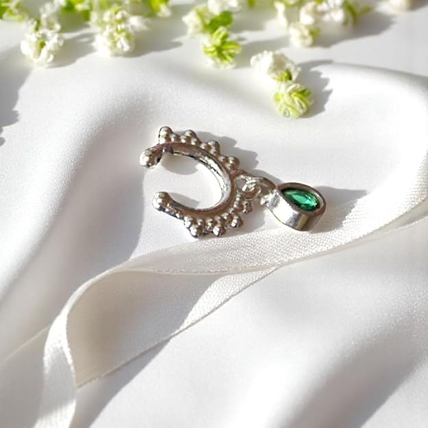 ACCESSHER Silver Plated Nose Ring Without Piercing | Non Pierced Just Press Septum Ring with Stone | Clip On Middle Nose Ring | Nosepin for Women & Girls - Image 4