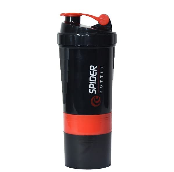 Protein Shaker | Shaker Bottle | Shakers for Protein Shake with 2 Storage Compartment | Leak Proof | Easy Clean Up | Blender protein shaker bottle for gym (500ml | Red)