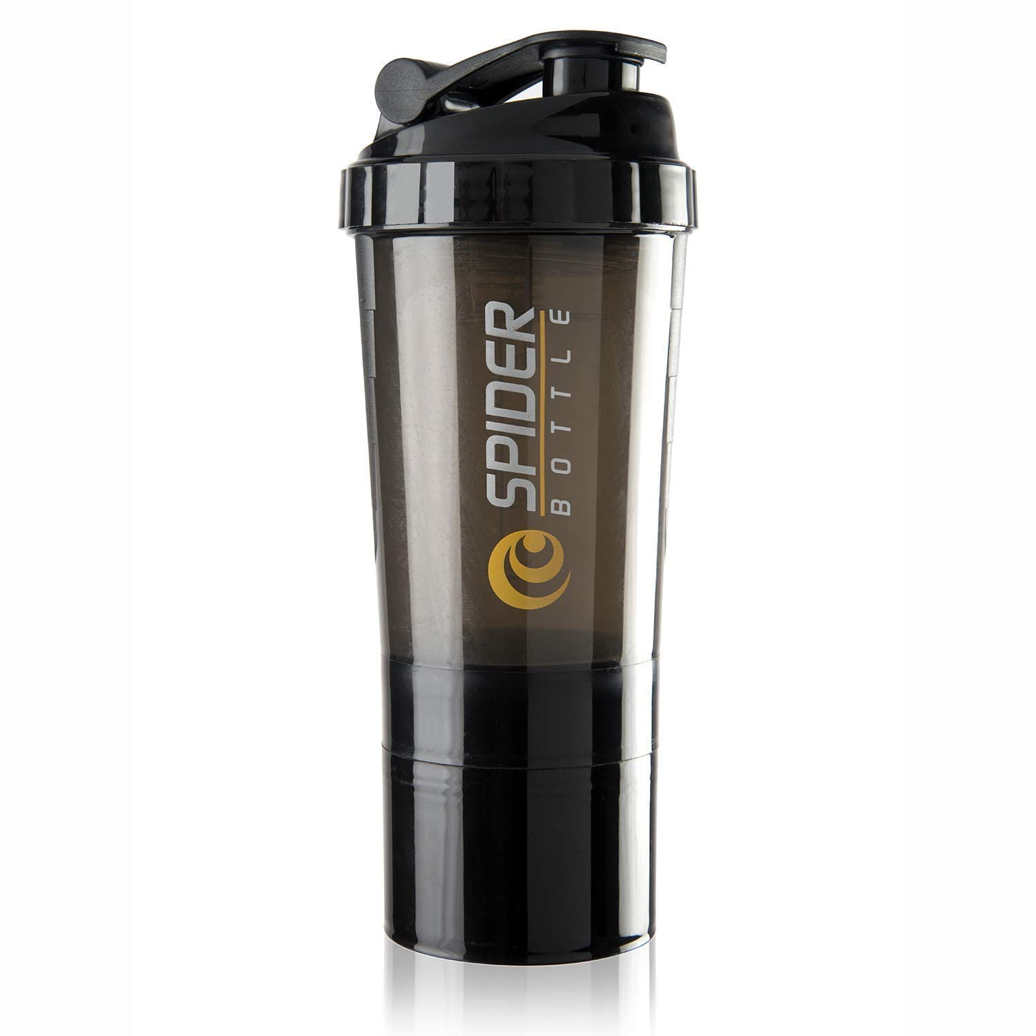 Protein Shaker | Shaker Bottle | Shakers for Protein Shake with 2 Storage Compartment | Leak Proof | Easy Clean Up | Blender protein shaker bottle for gym (500ml | Black)
