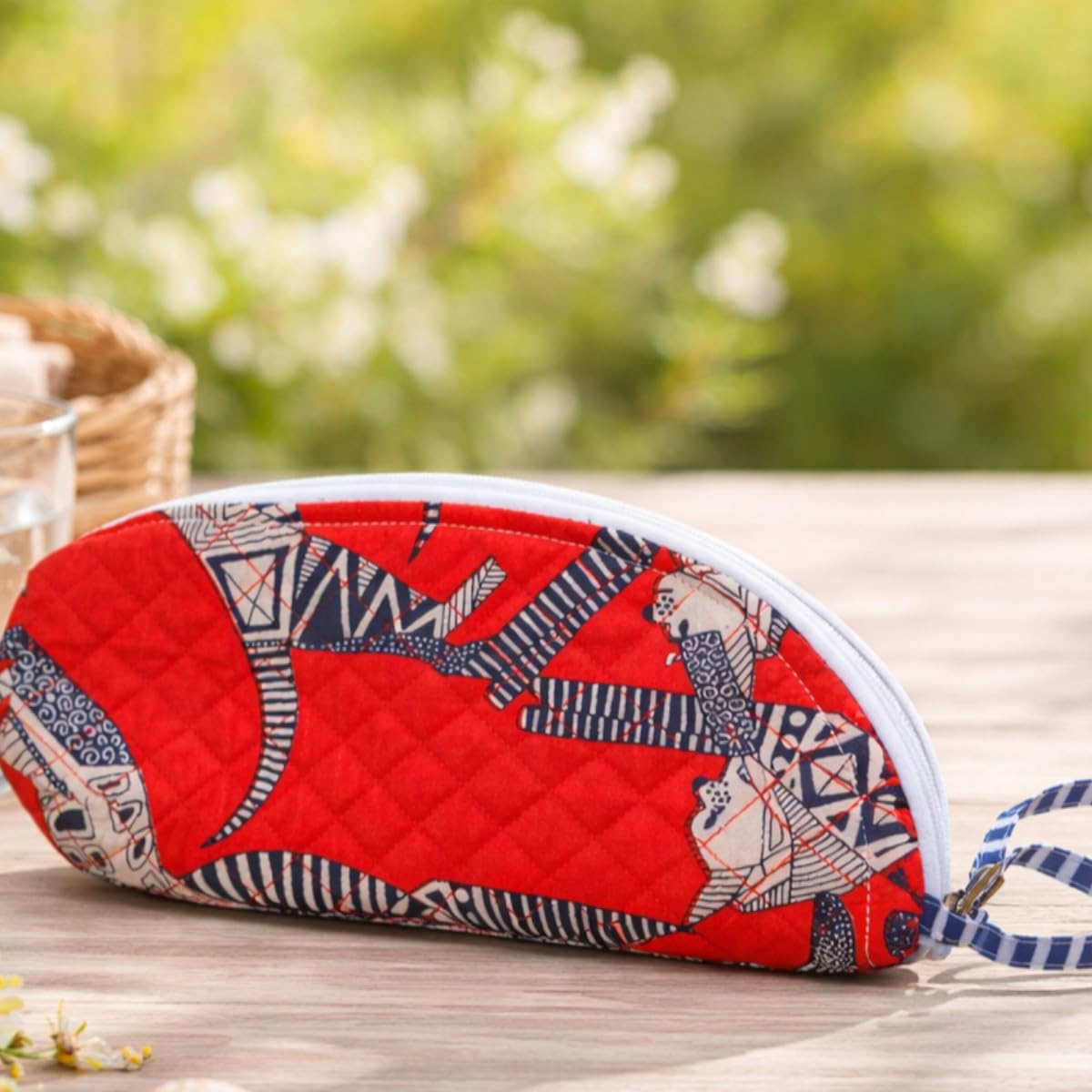 ACCESSHER Handcrafted Jaipuri Quilted Cotton Pouch Water Bottle Cover with Zip & Handle Multifunctional Storage Kit & Bottle Sleeve Protecto