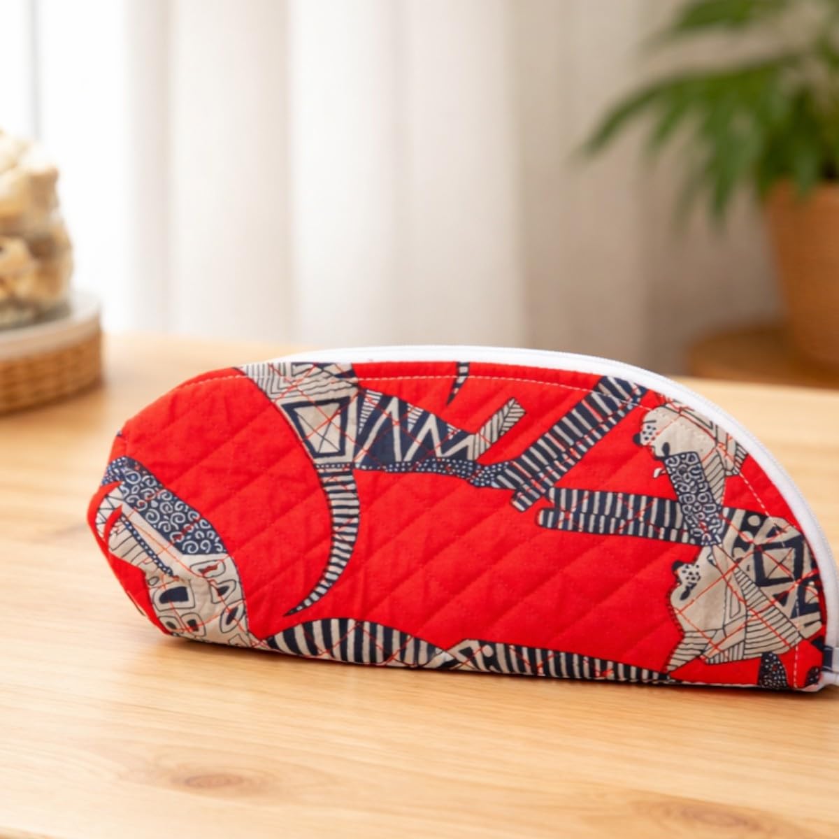 ACCESSHER Handcrafted Jaipuri Quilted Cotton Pouch Water Bottle Cover with Zip & Handle Multifunctional Storage Kit & Bottle Sleeve Protecto - Image 2