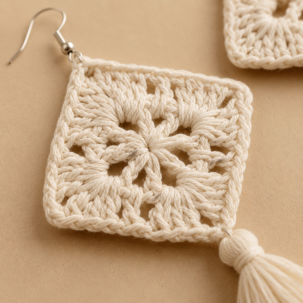ACCESSHER Women's & Girls Handmade White Cotton Tassel Crochet Earrings Boho Beach Style Statement Dangle Earrings Trendy bohemian Jewellery Gift For Birthday - Image 4