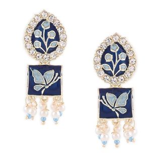 ACCESSHER Blue Meenakari Jhumka Earrings for Women | Ethnic Drop & Dangle Earrings with Pearl Beads | Traditional Earrings for Women & Girls