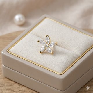 ACCESSHER Women's Elegant Gold Tone American Diamond Floral Pierced Nose Pin Stud - Traditional Hole Type Piercing Nose Ring, Lightweight Jewellery (3g)