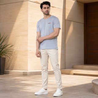ENDLESSTRENDZ Men's Cotton T-Shirt with Half Sleeves & Round Neck - Regular Fit Casual Wear (Cloudy Blue, L)