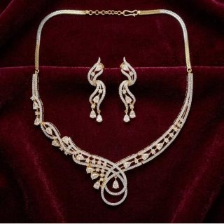 ACCESSHER Gold-Plated Handcrafted Jewellery Set - White AD Studded Detailing for Women & Girls