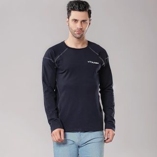 Varjish Men's Dry Fit T-Shirt with Round Neck & Full Sleeves - Quick Dry UPF 50+ Sports Jersey (Navy Blue, Medium)