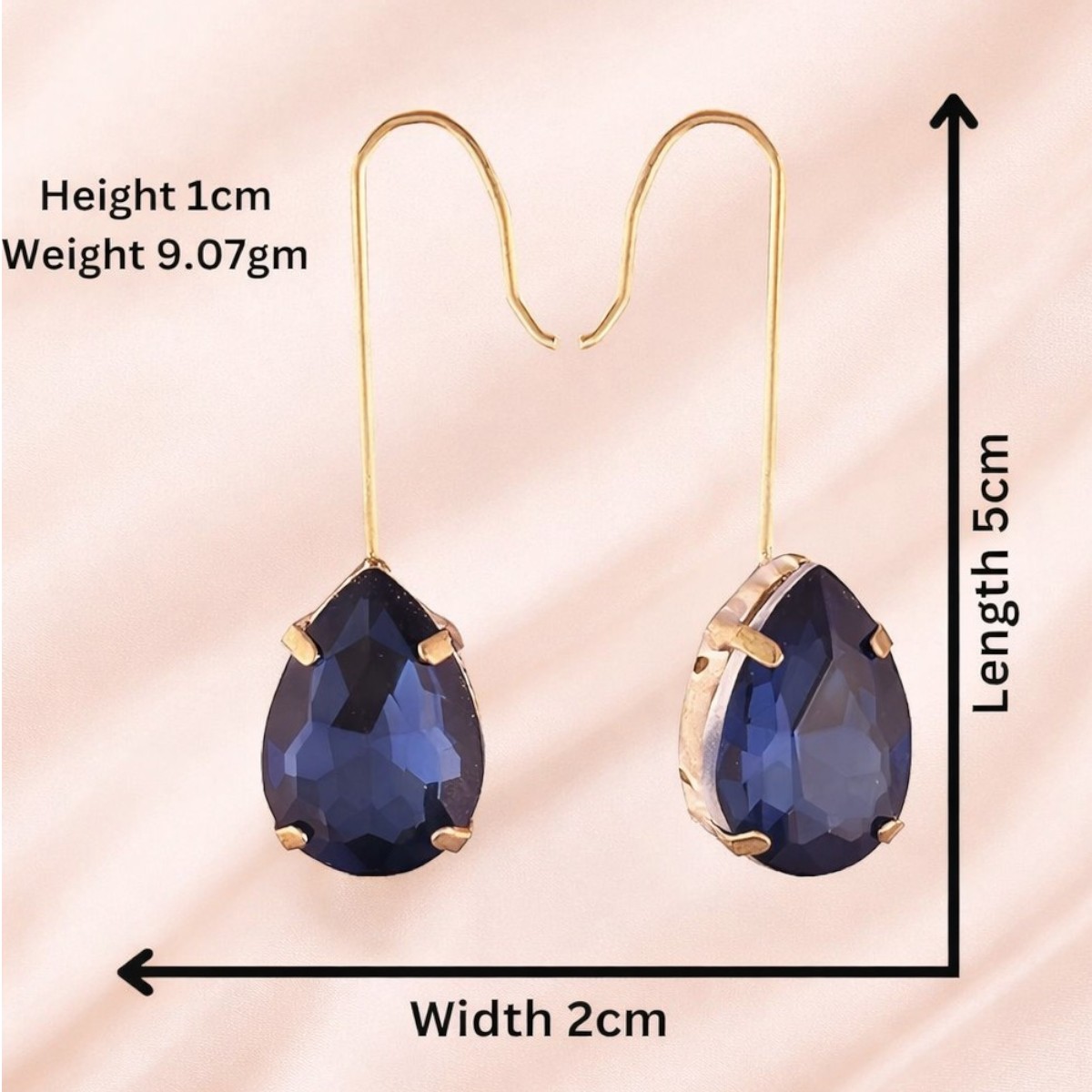 Accessher Gold Plated Tear Drop Dangle Earrings - Blue Stone Embellishment for Women & Girls - Image 5
