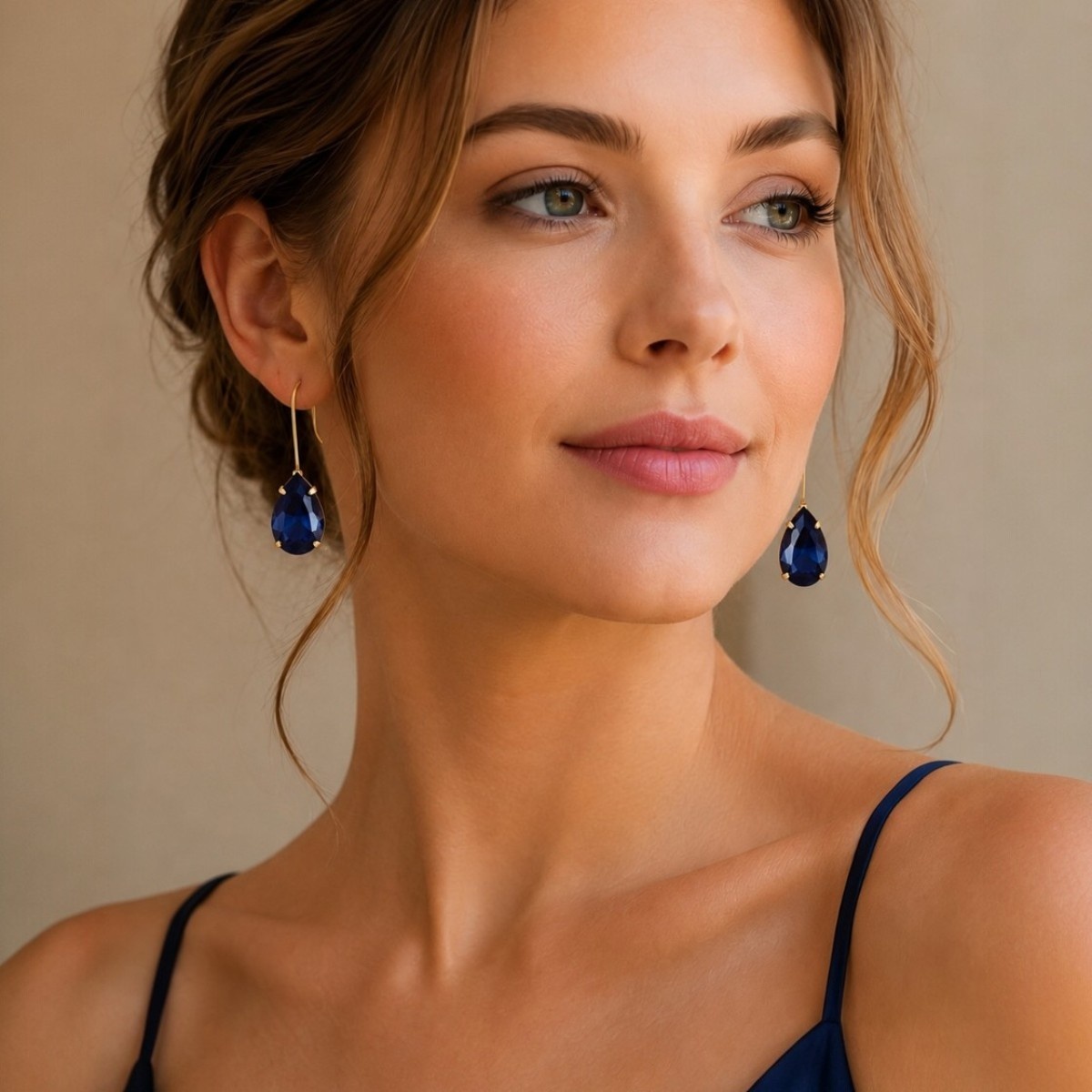 Accessher Gold Plated Tear Drop Dangle Earrings - Blue Stone Embellishment for Women & Girls - Image 4