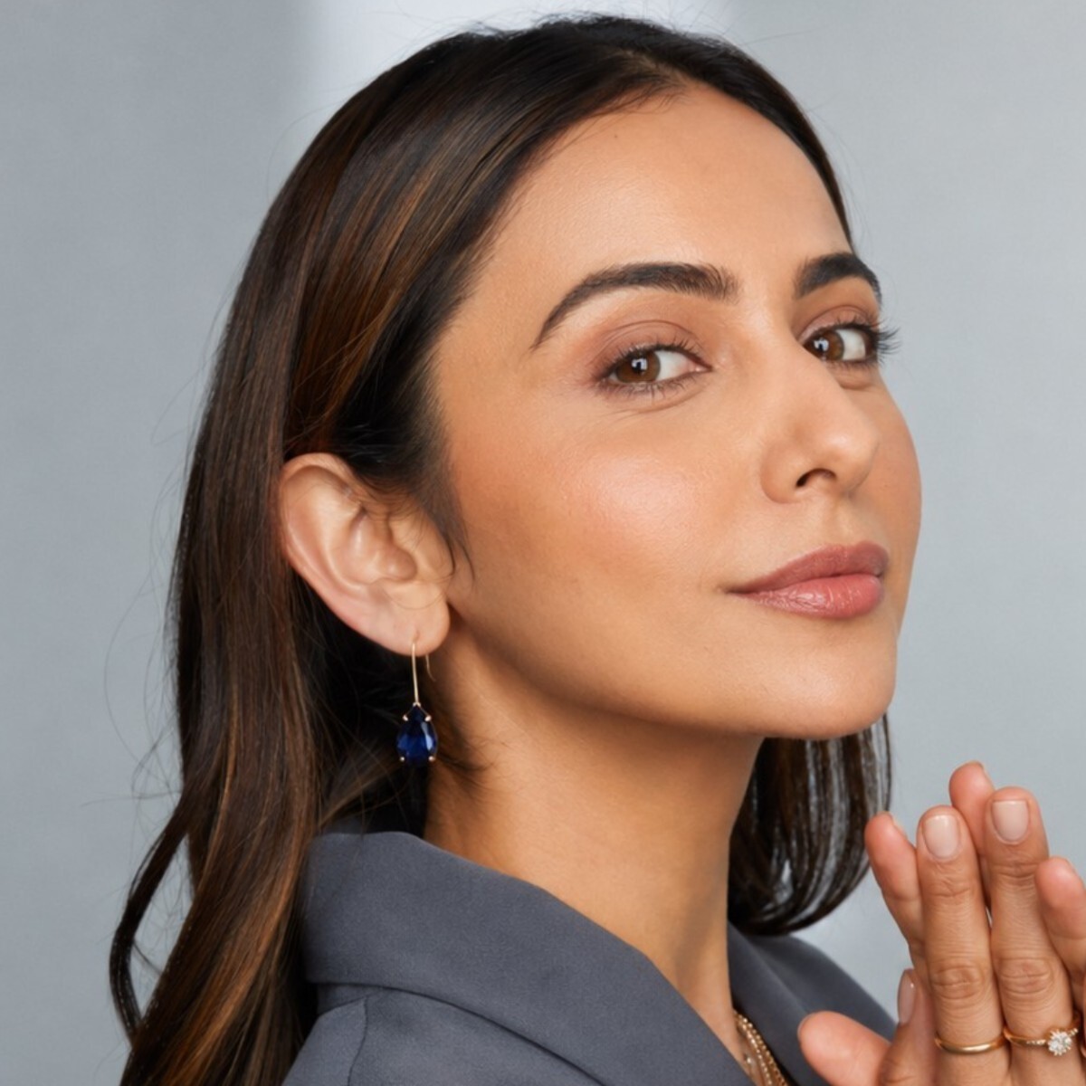 Accessher Gold Plated Tear Drop Dangle Earrings - Blue Stone Embellishment for Women & Girls - Image 3