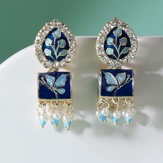 ACCESSHER Blue Meenakari Jhumka Earrings with Pearl Beads - Ethnic Drop & Dangle Traditional Earrings