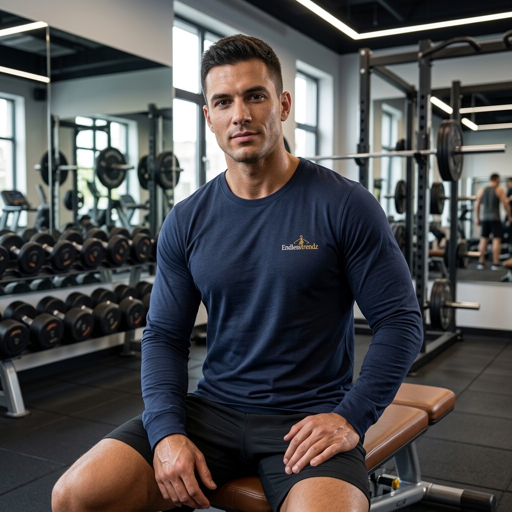 ENDLESSTRENDZ Men’s Dry Fit T-Shirt with Full Sleeves & Crew Neck - Lightweight Gym, Training & Running Wear (Navy Blue, XL) - Image 2