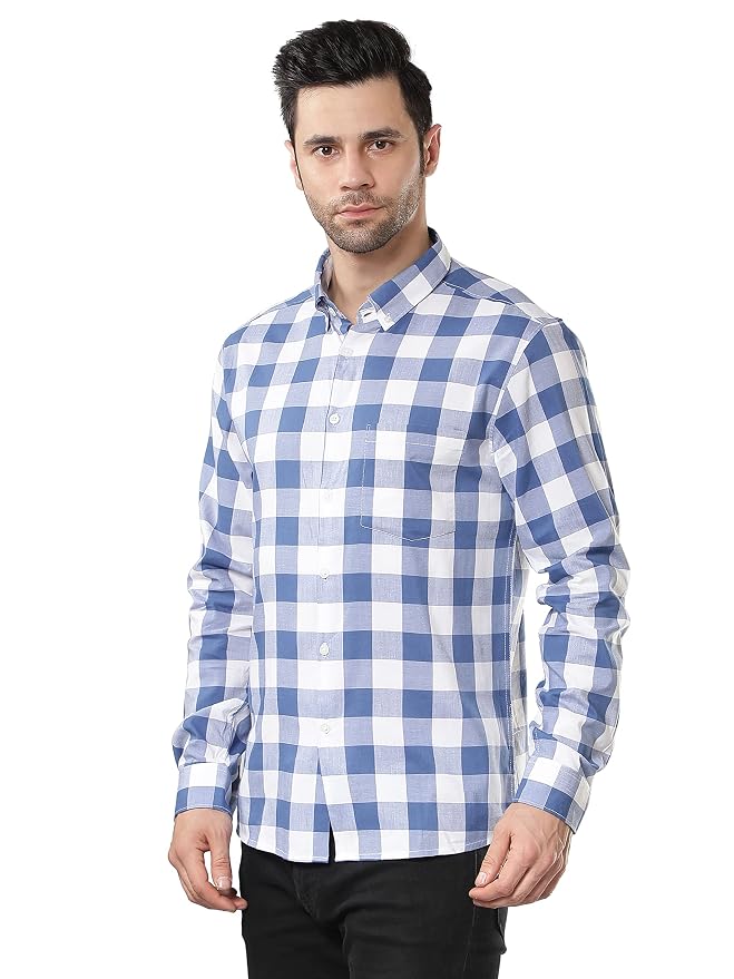 Men’s 100% Cotton Check Regular Fit Casual Shirt – Pure Soft Cotton Checked Shirts for Men Stylish/Trendy Full Sleeve Shirt for Office, Party & Outing